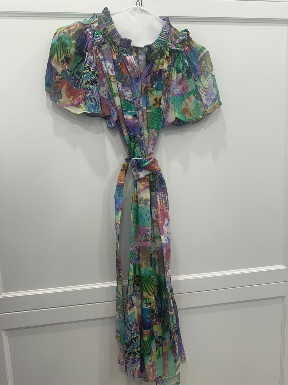 Women’s Multicolor Midi Dress with Tie Waist